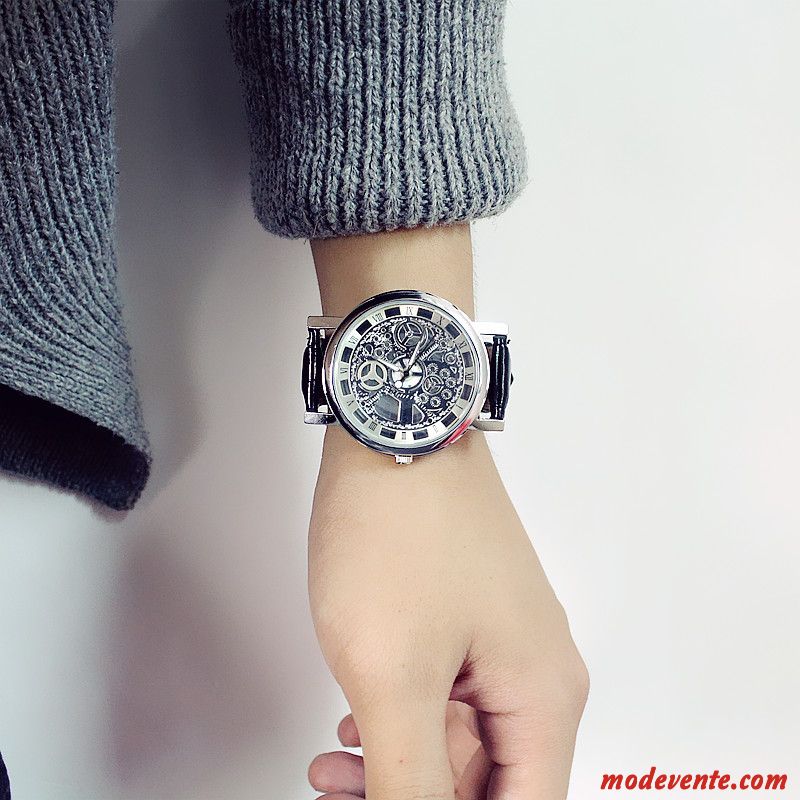 Montre Homme Étudiant Simple Tendance Montre À Bracelet Creux Femme Noir Argent