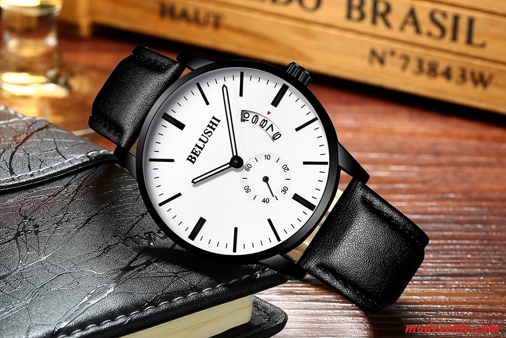 Montre Homme Étudiant Étanche Montre À Quartz Montre À Bracelet Mode Tendance Blanc Noir