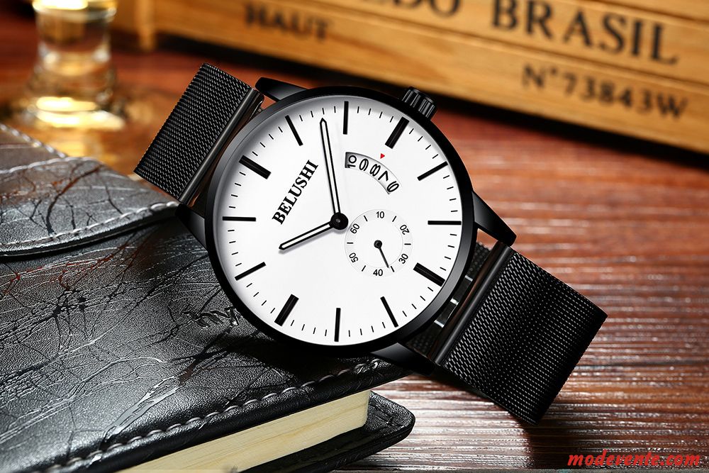 Montre Homme Étudiant Étanche Montre À Quartz Montre À Bracelet Mode Tendance Blanc Noir