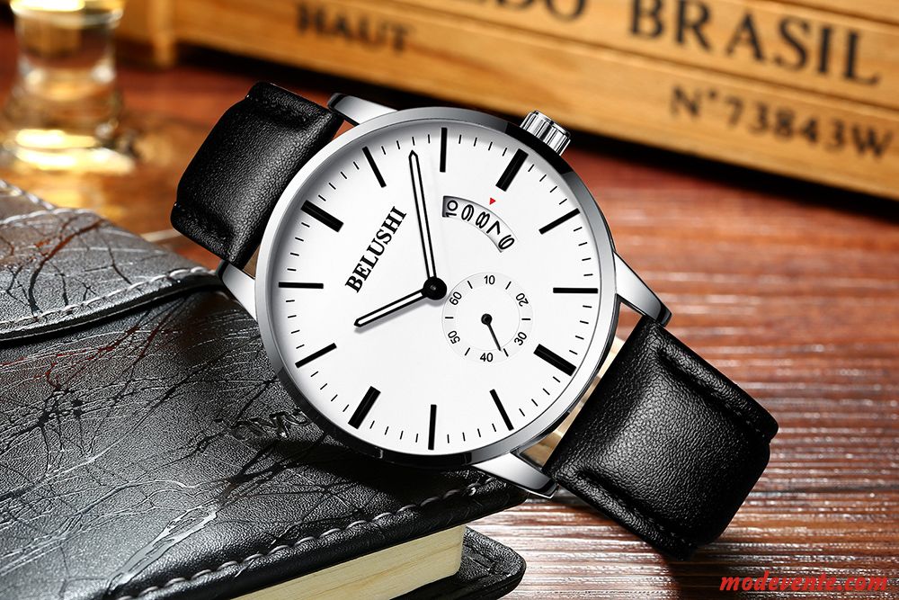 Montre Homme Étudiant Étanche Montre À Quartz Montre À Bracelet Mode Tendance Blanc Noir