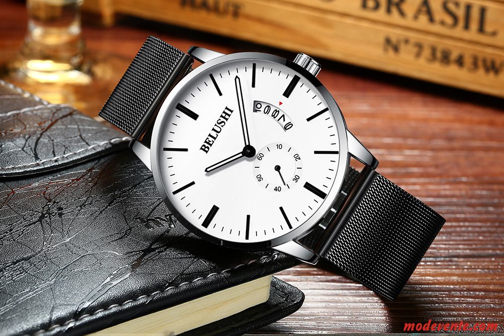 Montre Homme Étudiant Étanche Montre À Quartz Montre À Bracelet Mode Tendance Blanc Noir