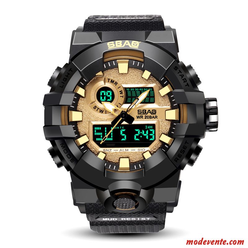 Montre Homme Étudiant Étanche Tendance Multifonctions Sport Lumineux Noir Or