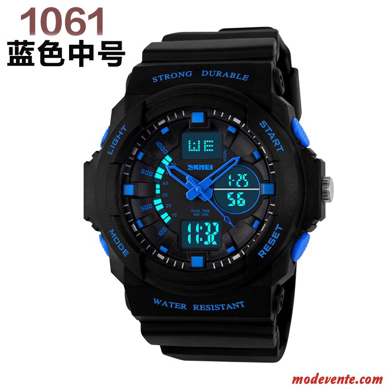 Montre Homme Étudiant Étanche Tendance Multifonctions Sport Lumineux Noir Or