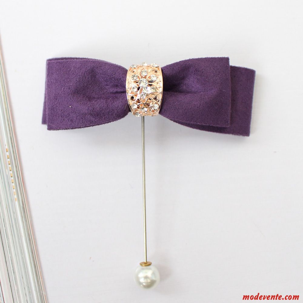 Nœud Papillon Femme Perle Pierres De Strass Broche Accessoires Gros Fleurs Violet