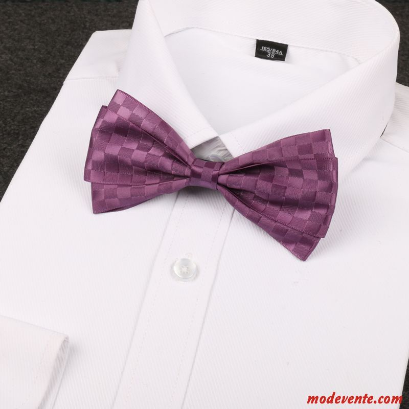 Nœud Papillon Homme Couche Double Britanique Meilleur Homme Le Marié Mariage Vêtements De Cérémonie Rouge Violet