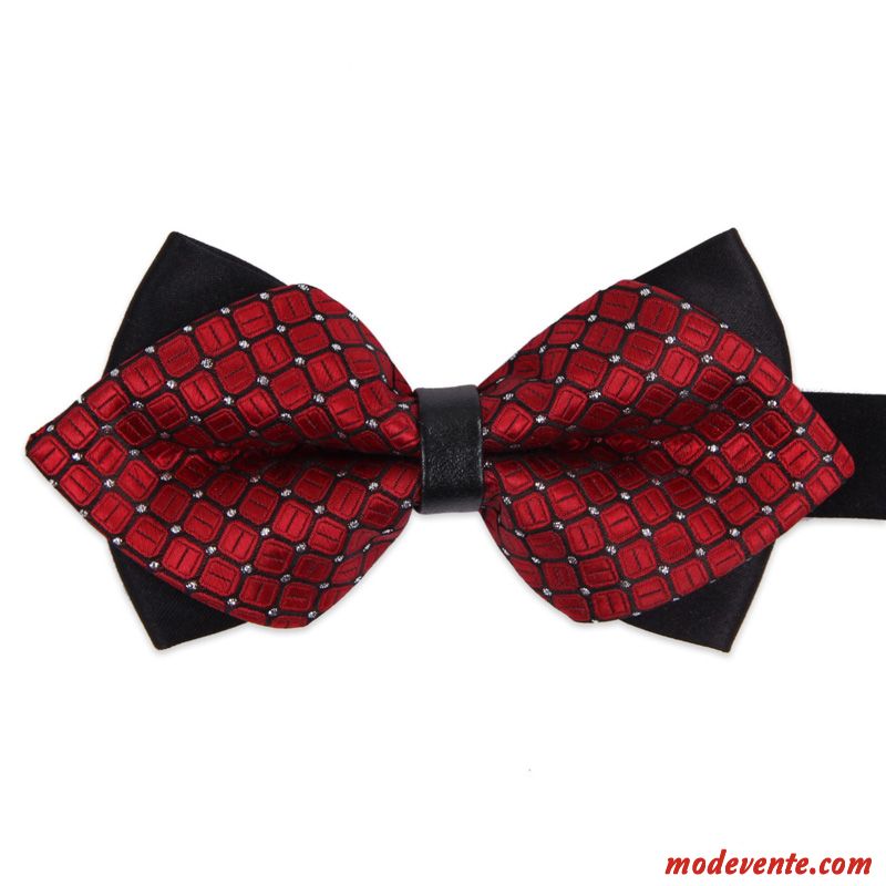 Nœud Papillon Homme Marier Britanique Vêtements De Cérémonie Carreaux Le Marié Entreprise Noir Rouge Foncé