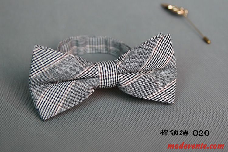 Nœud Papillon Homme Treillis Coton 100% Coton Tendance Rétro Mode Gris