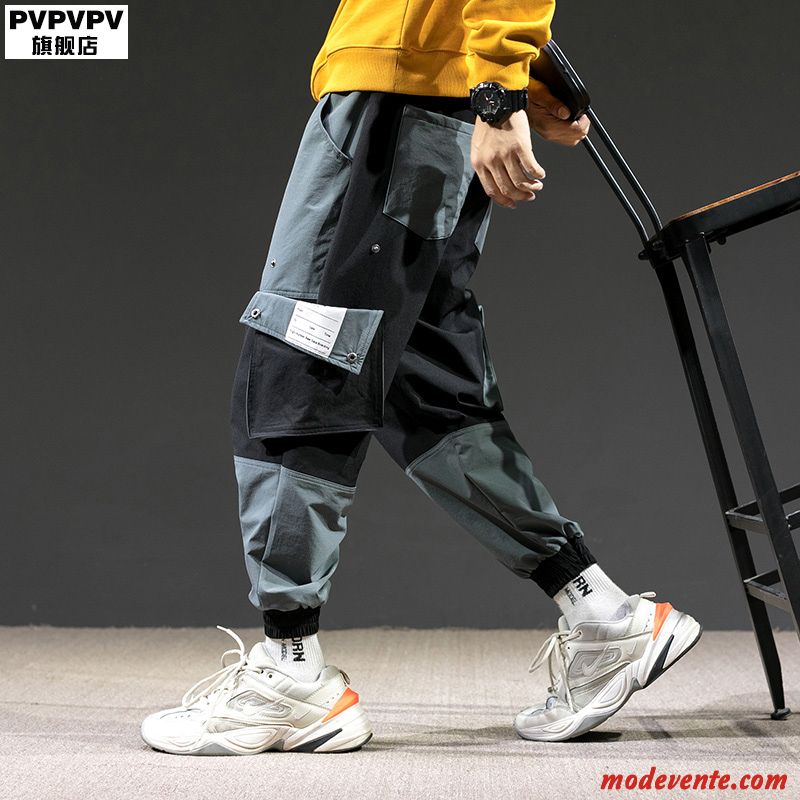 Pantalon Cargo Homme Baggy Décontractée L'automne Grande Taille Tendance Serrés Couleurs Mixtes Bleu