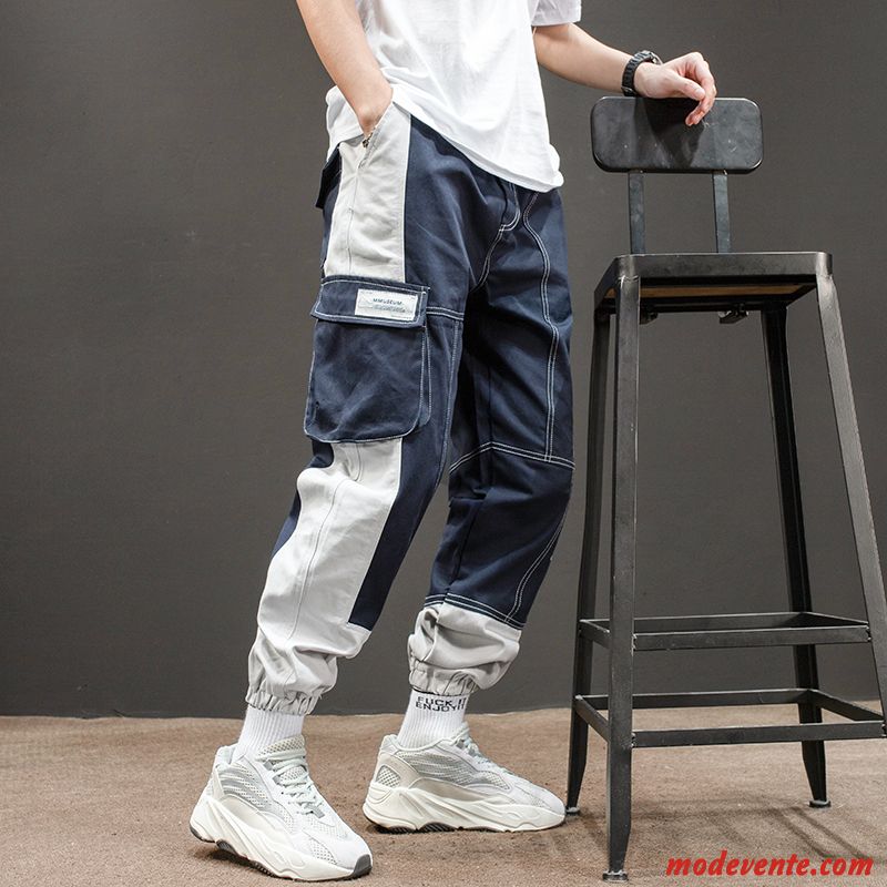 Pantalon Cargo Homme Baggy L'automne Serrés Hip Hop Marque De Tendance Couleur De Contraste Blanc