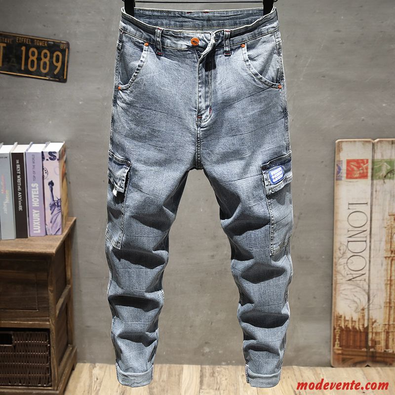 Pantalon Cargo Homme Jeans Baggy Harlan Légère Tendance Multi-poche Gris Clair