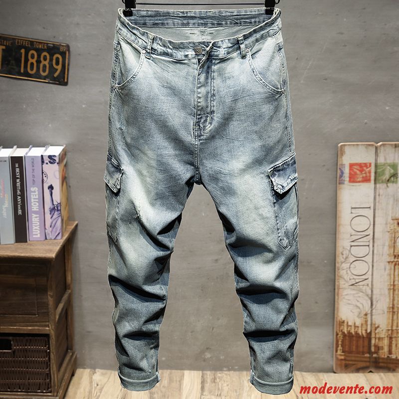 Pantalon Cargo Homme Jeans Baggy Harlan Légère Tendance Multi-poche Gris Clair