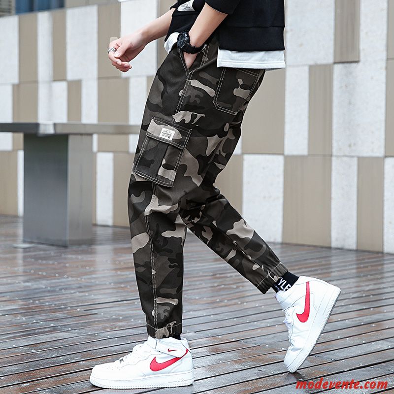 Pantalon Cargo Homme Marque De Tendance Sport Baggy Étudiant Serrés Camouflage Gris