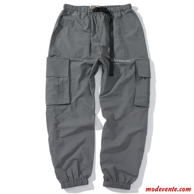 Pantalon Cargo Homme Pantalons Baggy Marque De Tendance Les Pantalons De Survêtement Serrés Été Noir