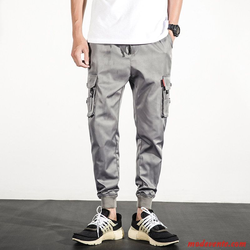 Pantalon Cargo Homme Serrés Décontractée Hip Hop Multi-poche Marque De Tendance Été Gris