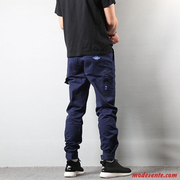 Pantalon Cargo Homme Serrés Marque De Tendance Maigre Grande Taille Multi-poche Décontractée Bleu