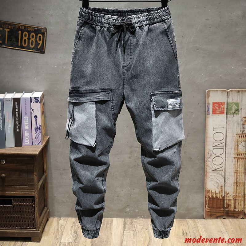 Pantalon Cargo Homme Tendance Baggy Harlan Décontractée Légère Jeans Gris Foncé