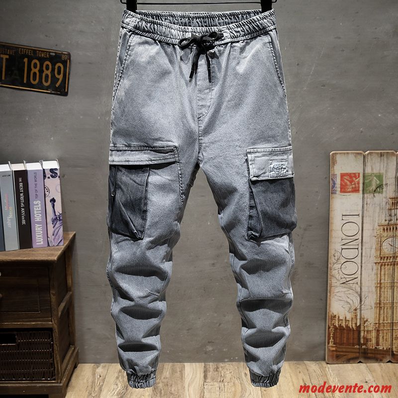 Pantalon Cargo Homme Tendance Baggy Harlan Décontractée Légère Jeans Gris Foncé