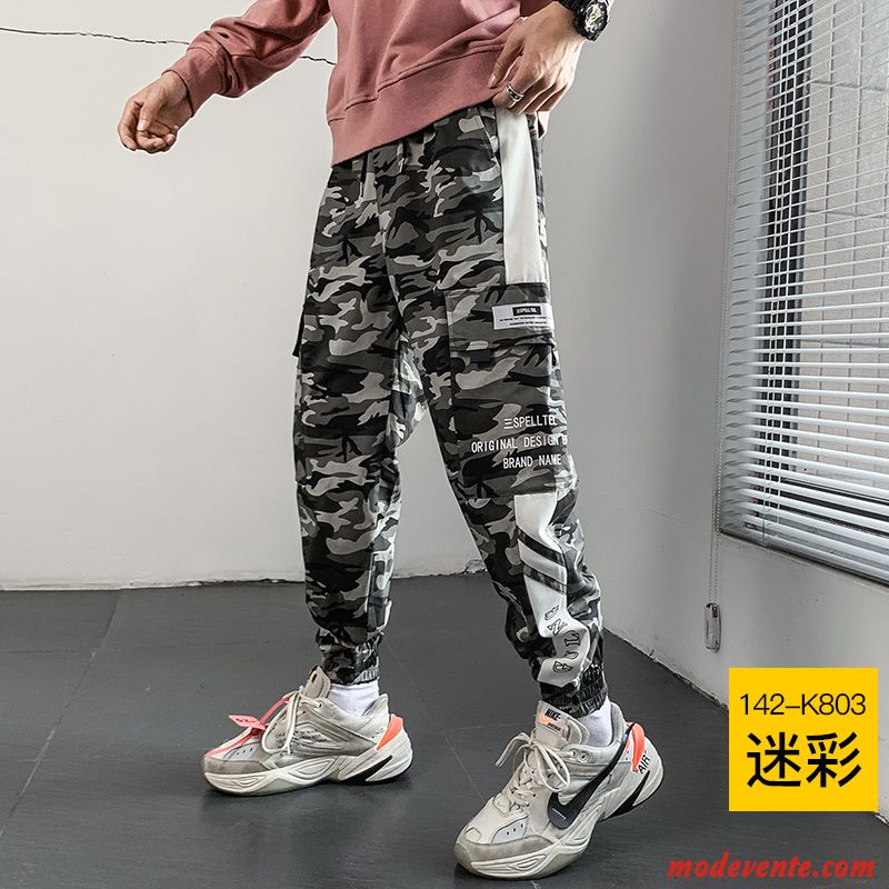Pantalon Cargo Homme Été Serrés Longue Sport Baggy Décontractée Noir