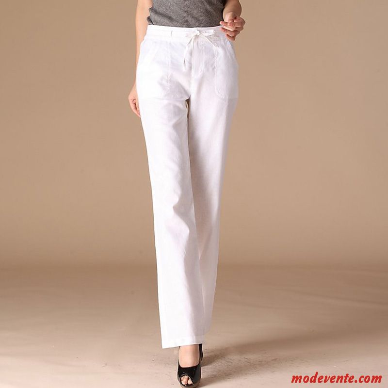 Pantalon Femme Baggy Printemps Lin Dame Slim Légère Blanc