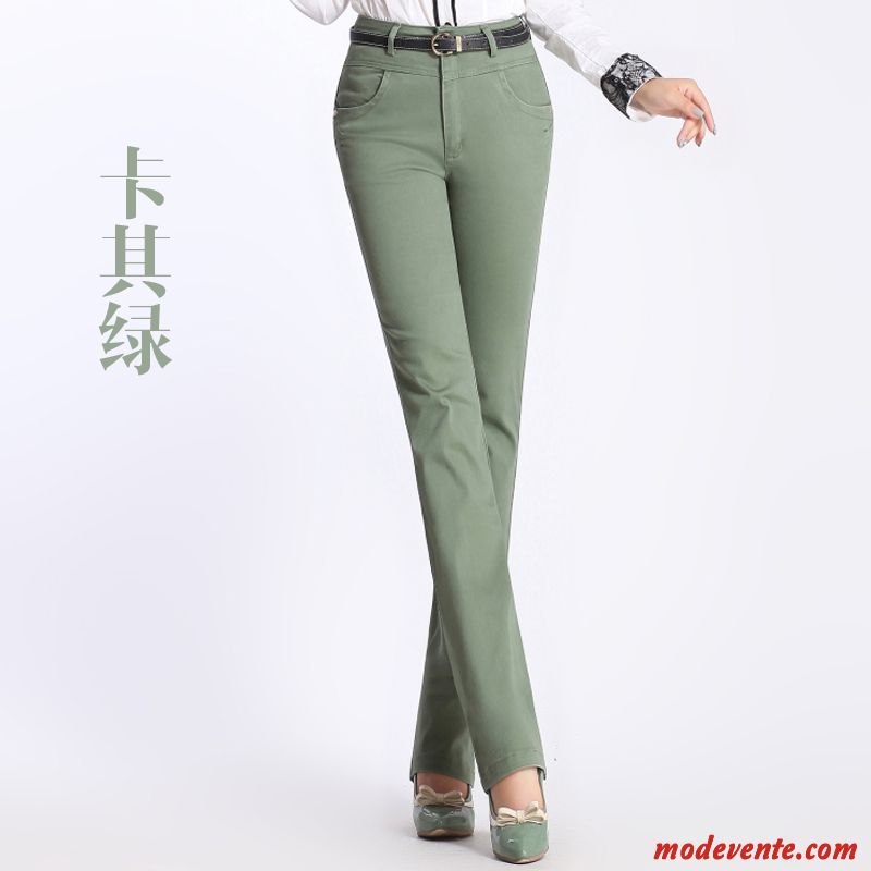 Pantalon Femme Coton Bio Mince L'automne Longue Haute Cintrée Jambe Droite Vert