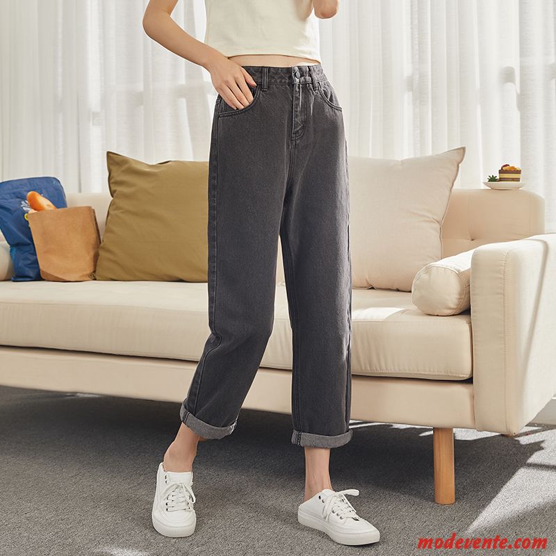 Pantalon Femme Décontractée Jeans Printemps Haute Cintrée Mince Baggy Blanc