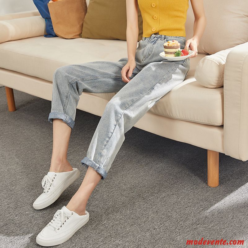 Pantalon Femme Décontractée Jeans Printemps Haute Cintrée Mince Baggy Blanc