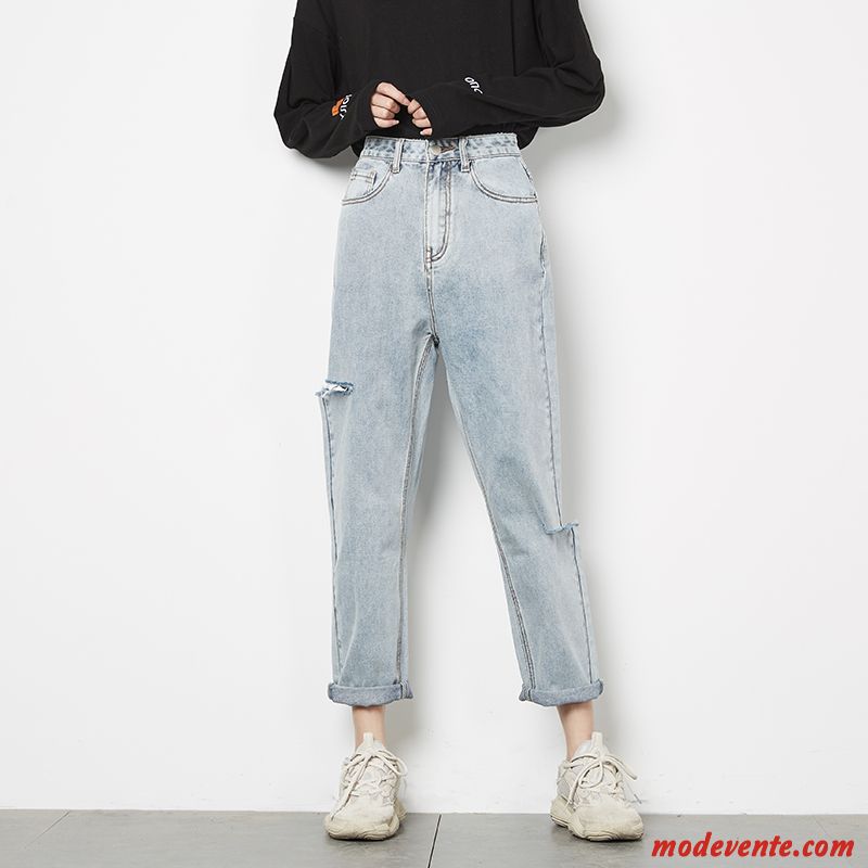 Pantalon Femme Décontractée Jeans Printemps Haute Cintrée Mince Baggy Blanc