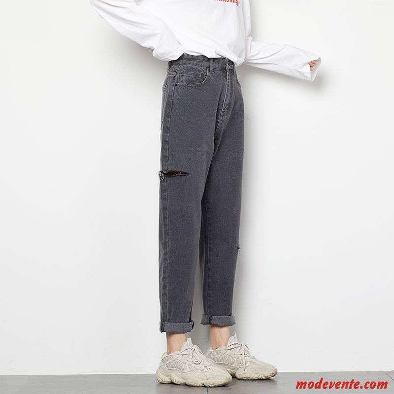 Pantalon Femme Décontractée Jeans Printemps Haute Cintrée Mince Baggy Blanc