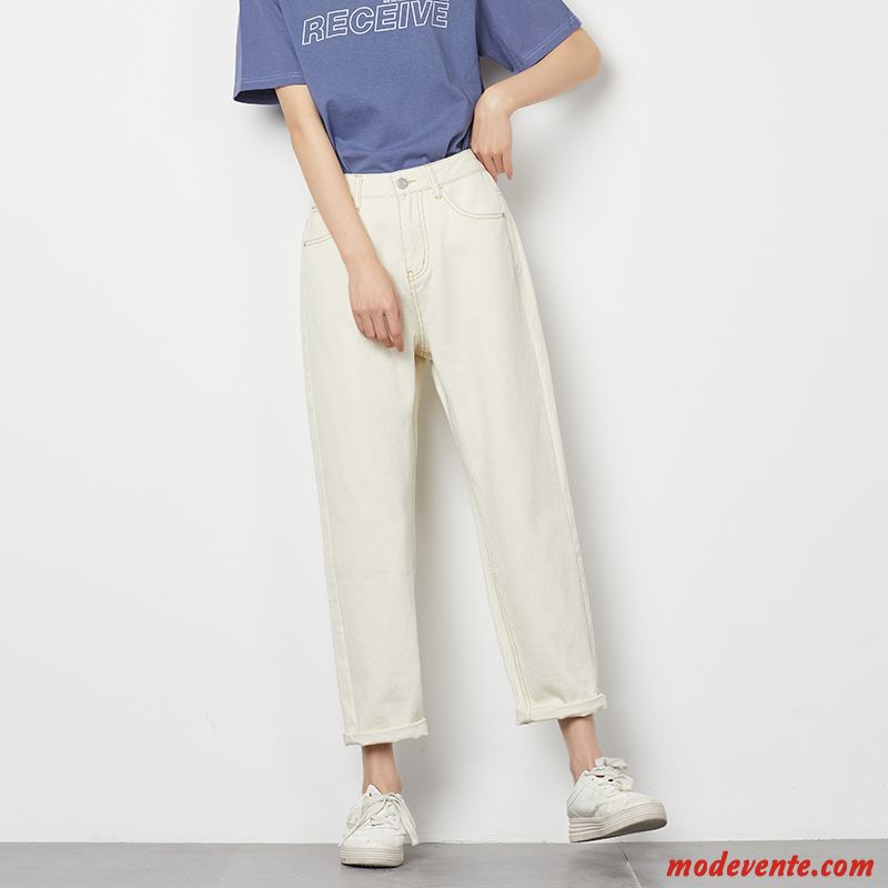 Pantalon Femme Décontractée Jeans Printemps Haute Cintrée Mince Baggy Blanc