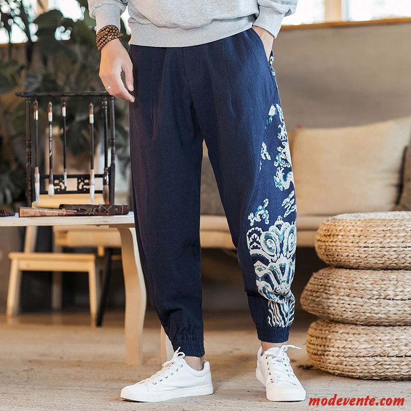 Pantalon Homme Baggy L'automne Lin Pantalons Harlan Dragon Impression Bleu