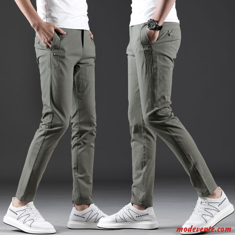 Pantalon Homme Coton Bio Jambe Droite Longue Slim Pantalons Été Gris Clair