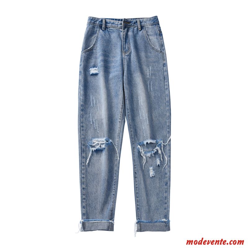 Pantalon Homme Décontractée Des Trous Dans Les Jeans Étudiant Collants Été Tendance Clair