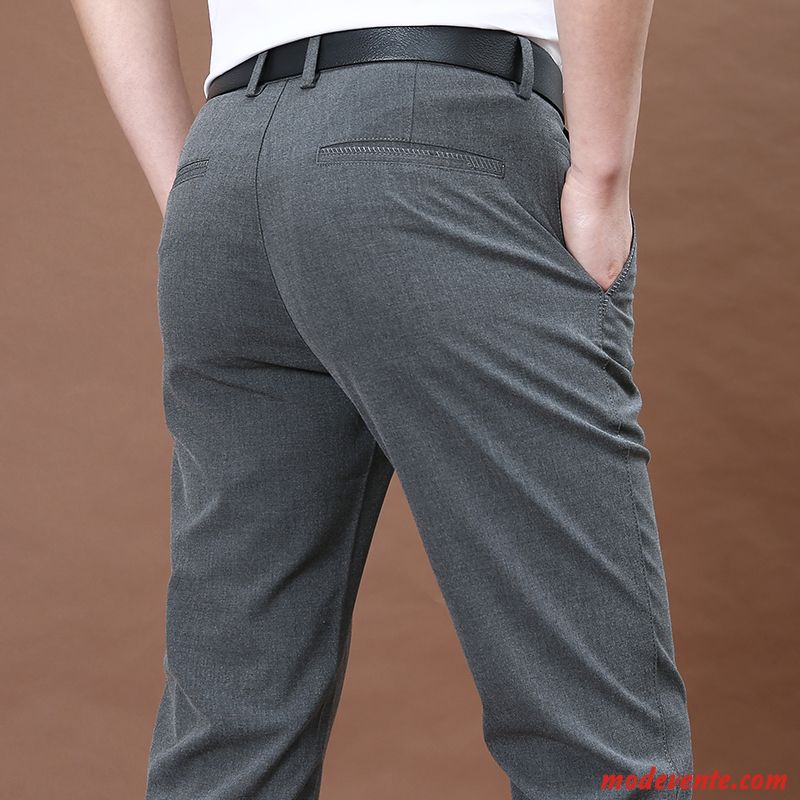 Pantalon Homme Jambe Droite Pantalons Mode Été Extensible Middle Waisted Gris Foncé