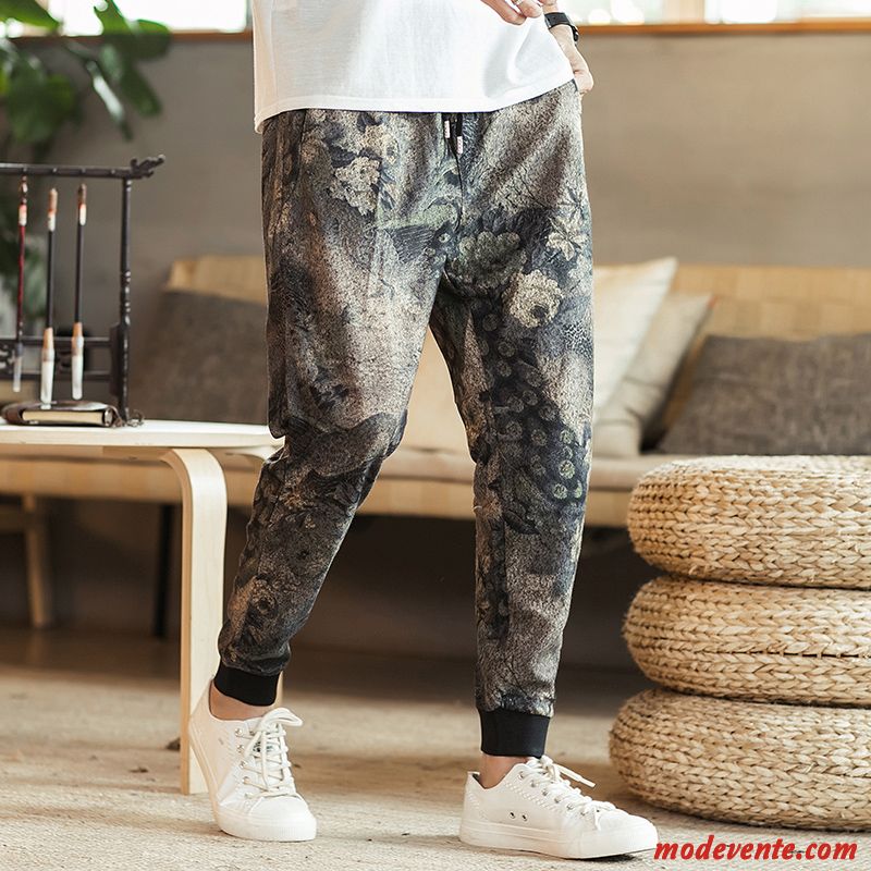 Pantalon Homme Maigre Grande Taille Camouflage Gras Serrés L'automne Impression Noir