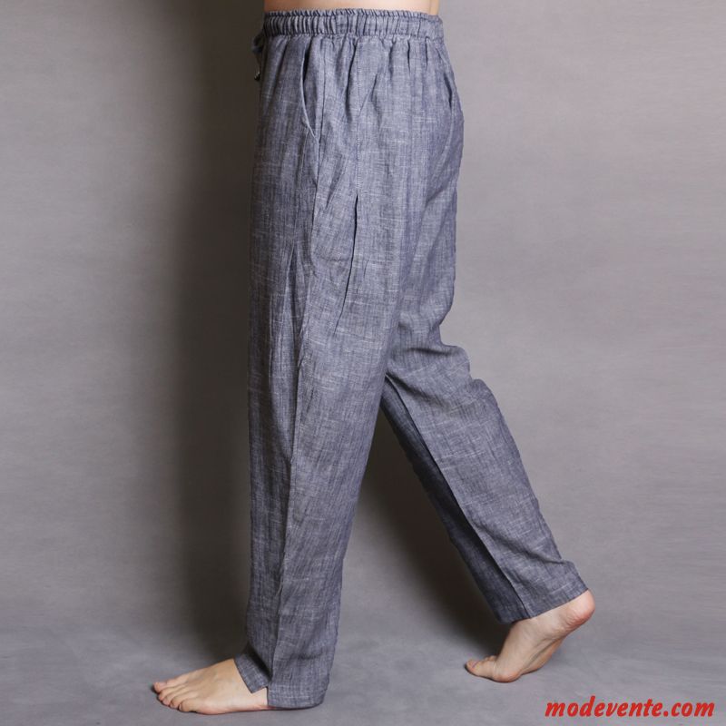Pantalon Homme Printemps Harlan Lin Tendance Style Chinois Baggy Brun Foncé