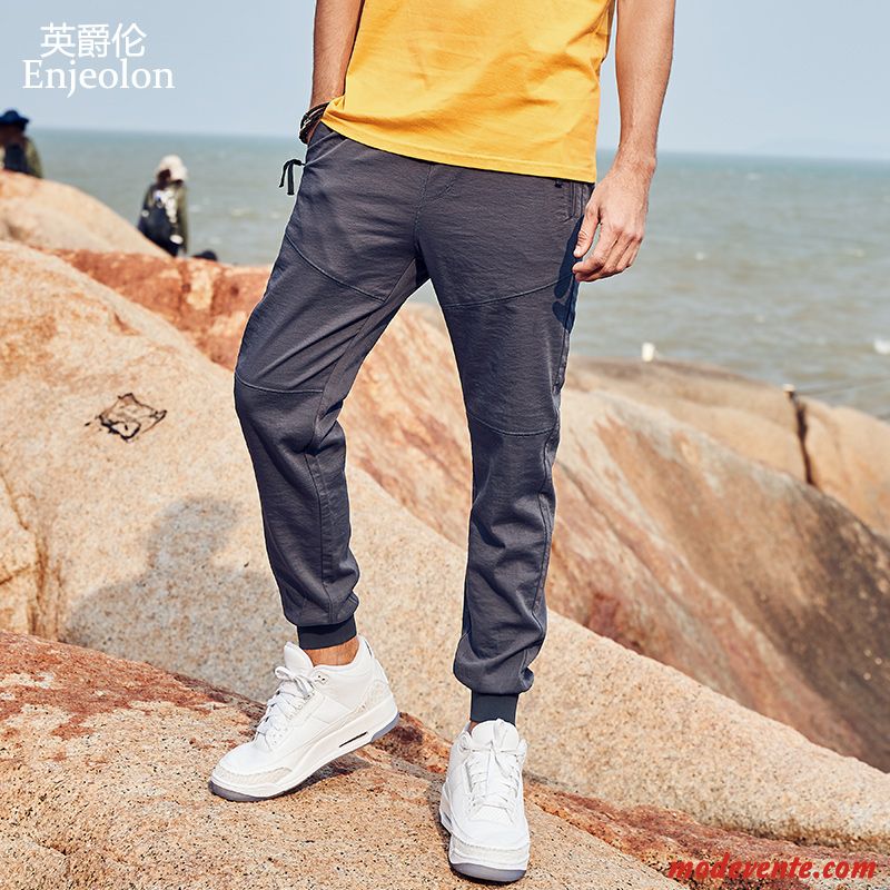 Pantalon Homme Serrés Marque De Tendance Légère Les Pantalons De Survêtement Décontractée Été Noir