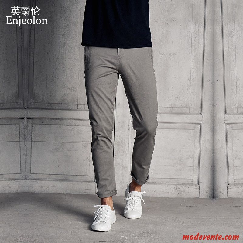 Pantalon Homme Simple Mince Tendance Slim Été Jeunesse Pure Gris Foncé