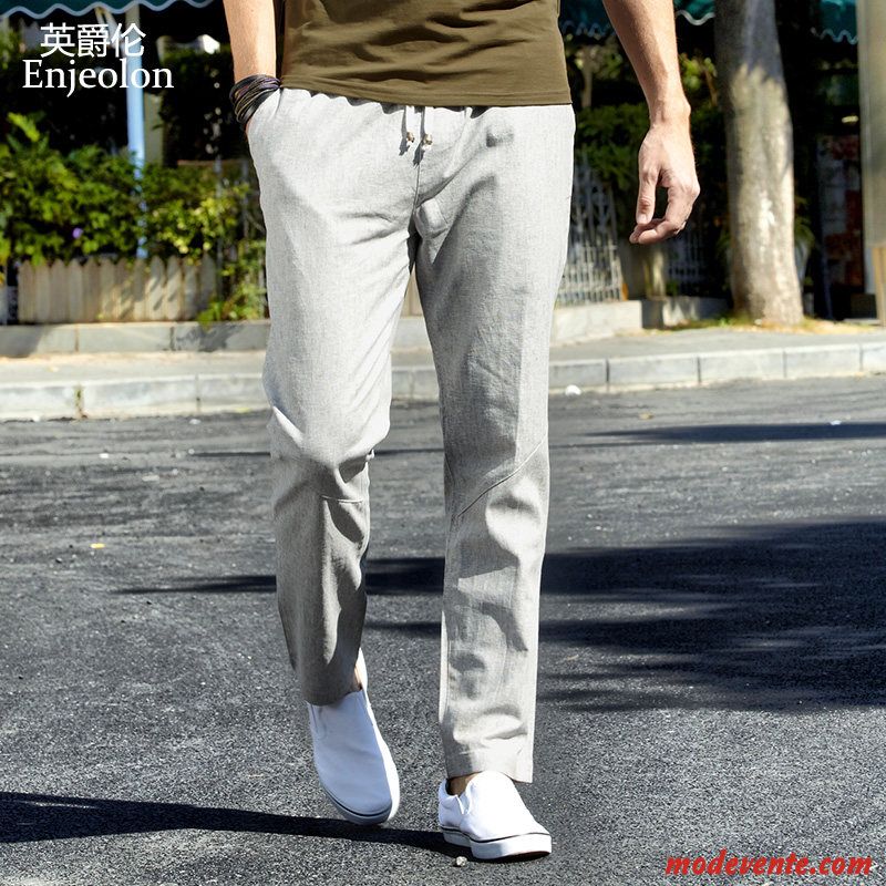 Pantalon Homme Simple Élastique Décontractée Laçage Été Respirant Gris Clair