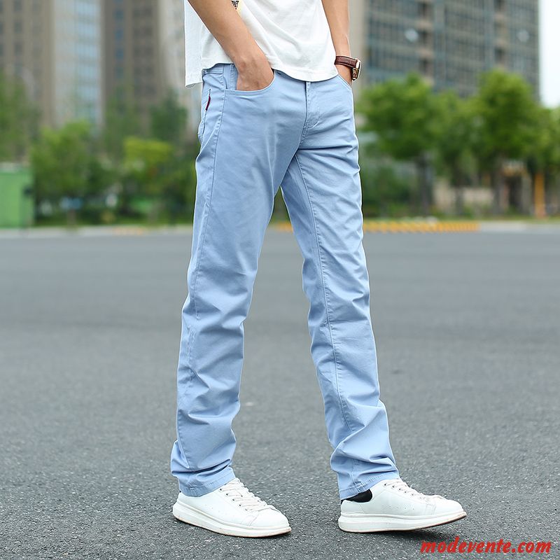 Pantalon Homme Slim Longue Grande Taille Jeunesse Baggy Jambe Droite Bleu