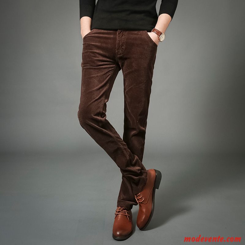 Pantalon Homme Épaissir Slim Velours Côtelé L'automne Longue Décontractée Marron