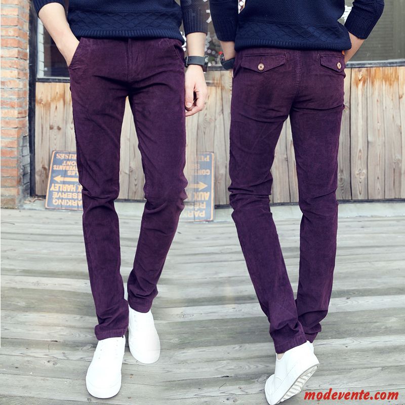 Pantalon Homme Épaissir Slim Velours Côtelé L'automne Longue Décontractée Marron