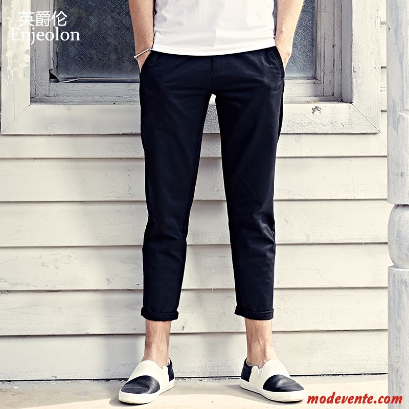 Pantalon Homme Été Slim Maigre Pantalons Tendance Légère Noir