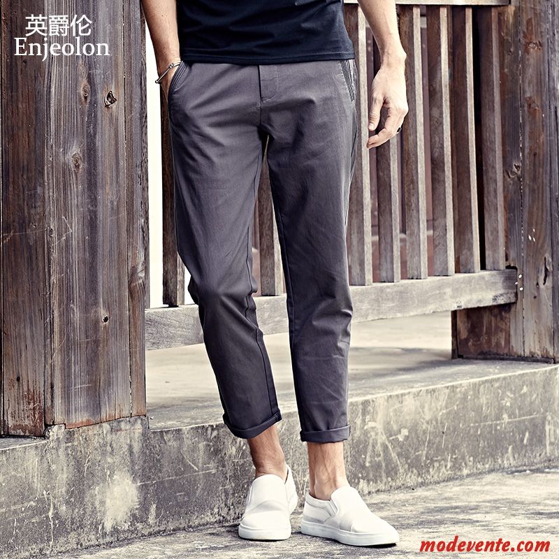 Pantalon Homme Été Slim Maigre Pantalons Tendance Légère Noir