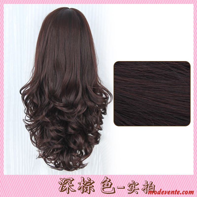 Perruque Femme Grandes Vagues Charmant Boucles Cheveux Longs Naturel Pas De Traces Rouge Marron