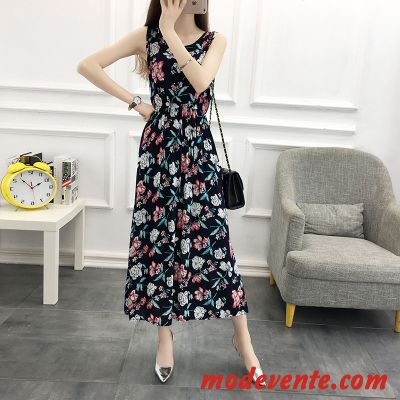 Robes Femme Floral Slim Été Coton Sans Manches Grande Taille Bleu