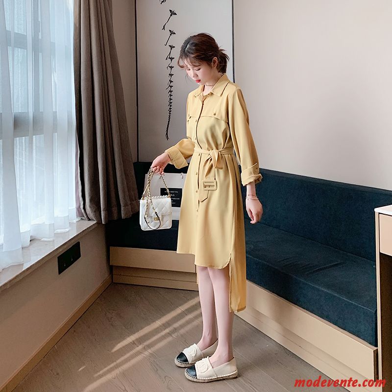 Robes Femme L'automne Printemps Tempérament Ultra Mince Jaune