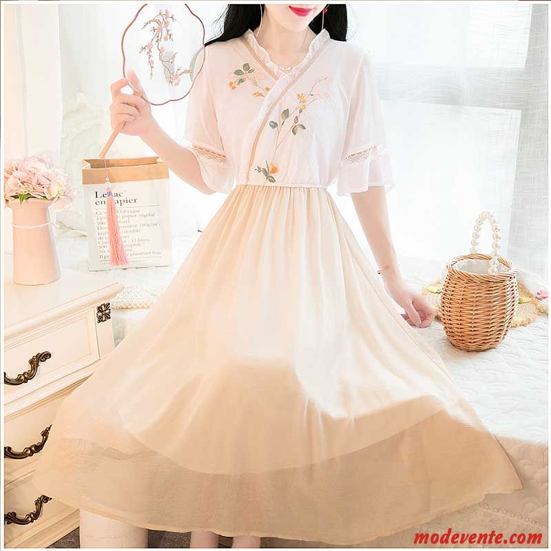Robes Femme Manche Mousseline De Soie Rétro Évasé Été Bleu