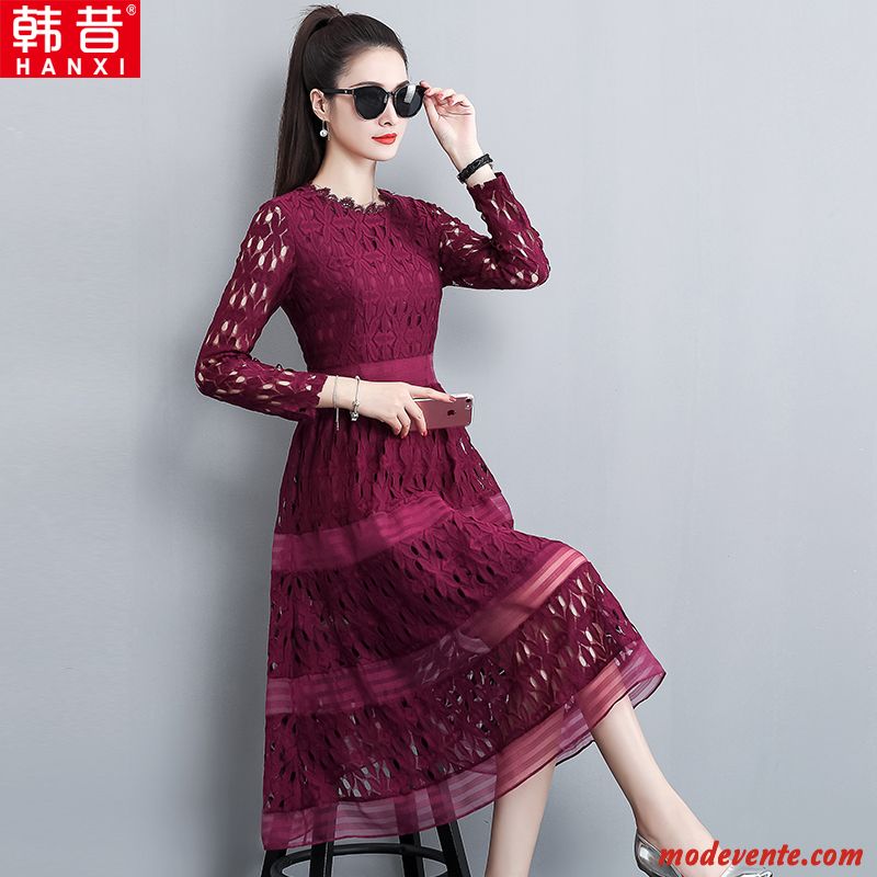 Robes Femme Mince Longue Slim Mode Longues L'automne Rouge Violet