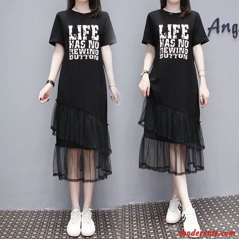 Robes Femme Mode Mince A Lettre Été T-shirt La Mode Noir