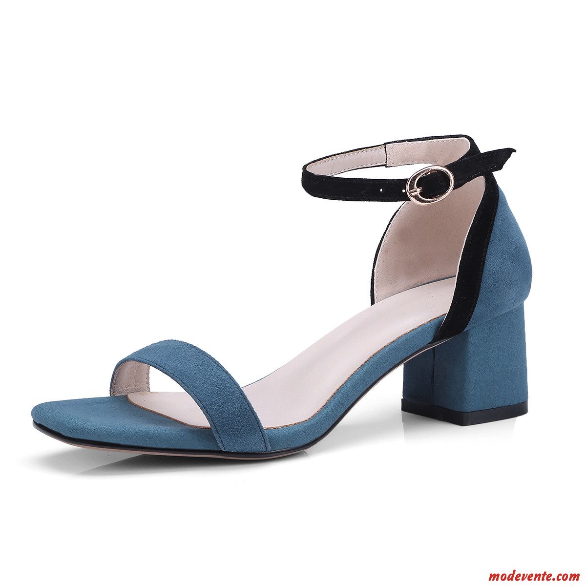 Sandales Femme Escarpins Cuir Véritable Ouverture Du Pied Été Épais Couleurs Mixtes Bleu